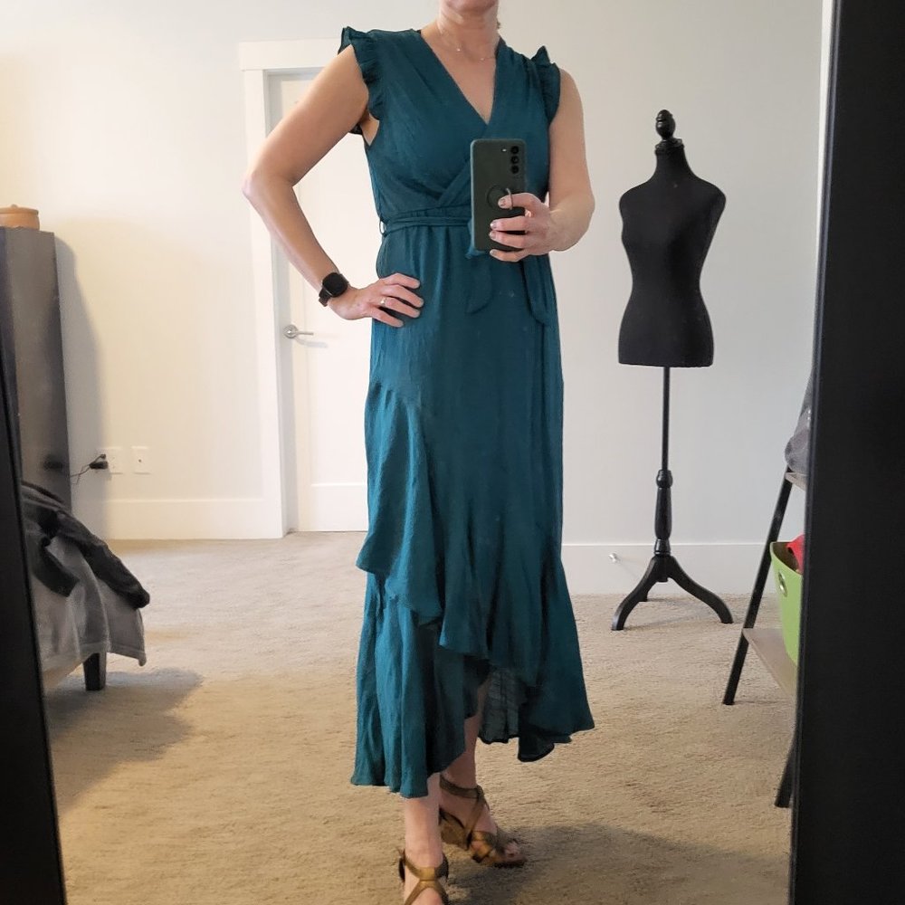 teal flutter sleeve summer dress